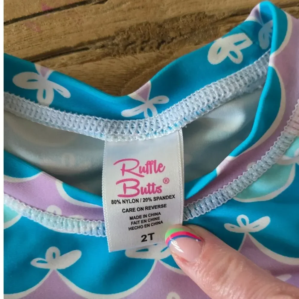 Ruffle Butts Long Sleeve Rashguard and Bikini Bottom Bikini sz 2T